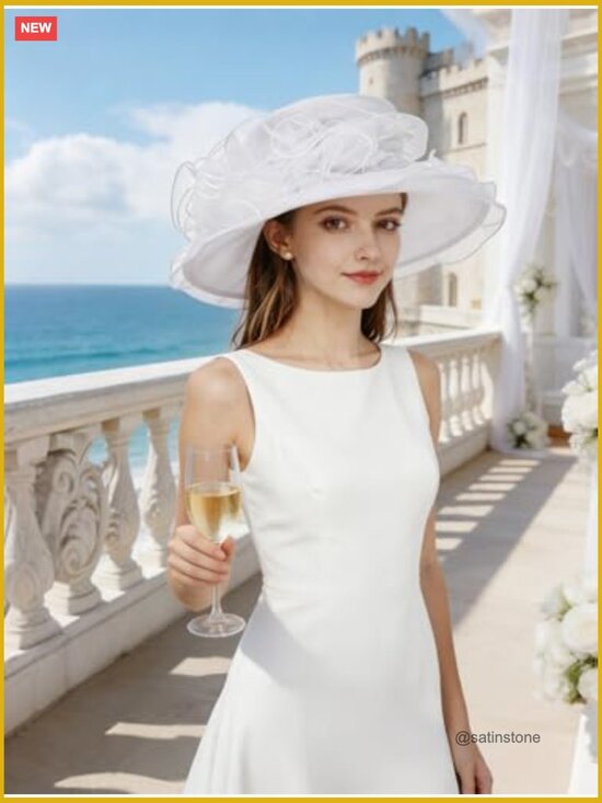 Organza Derby Church Fascinator Hat Women Wide Brim Tea Party Wedding main image 6